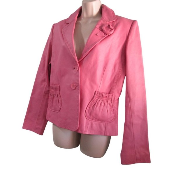 Wilson Jackets & Blazers - Pink Leather Two Button Lapel Flower Accent Jacket Bl;azer Wilson Ladies Large E